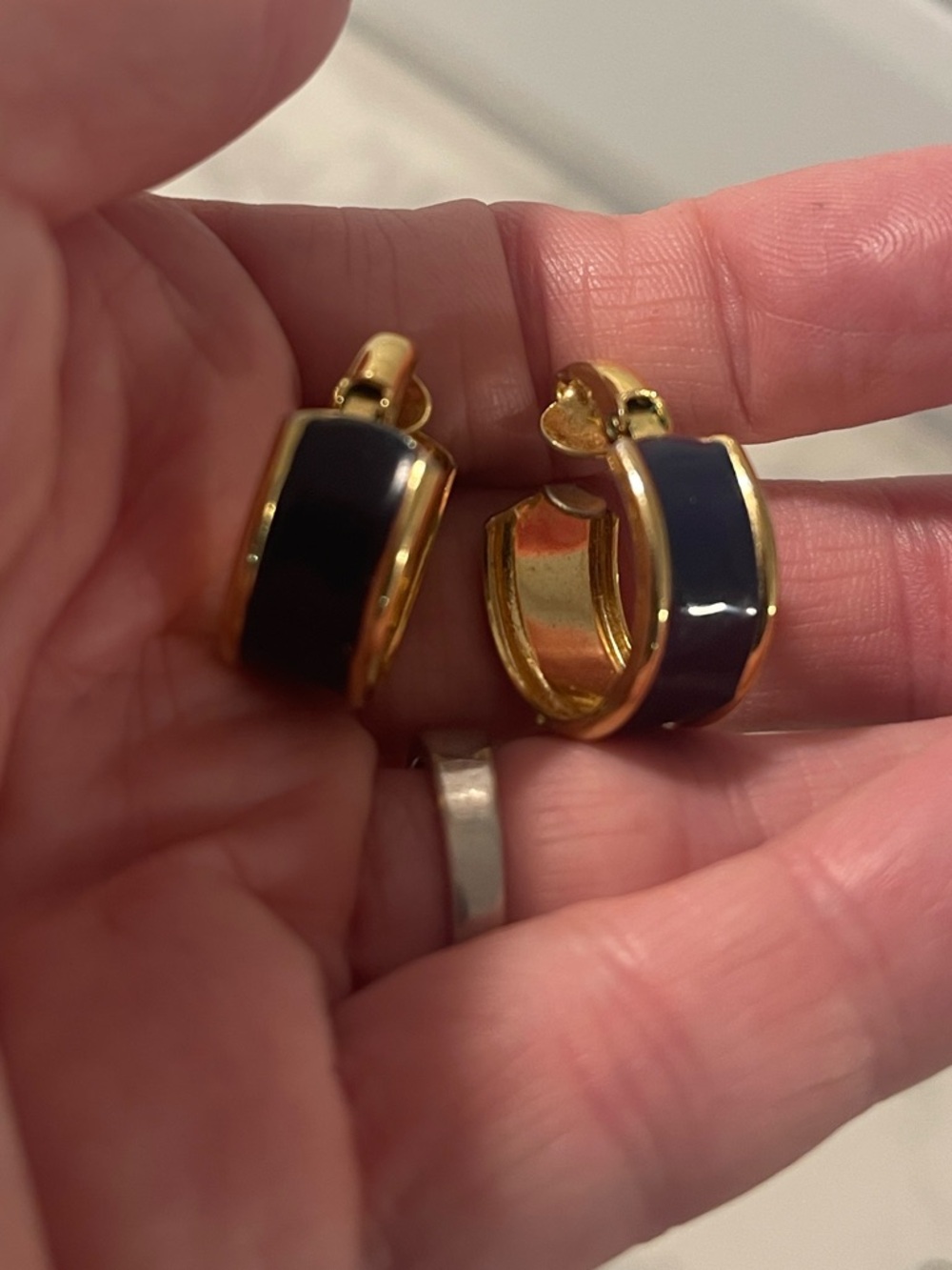 Gold-Trim Blue Enamel Hoop Earrings - Women Jewelry